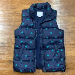Old navy puffer vest. Navy with green polka dots size 10-12